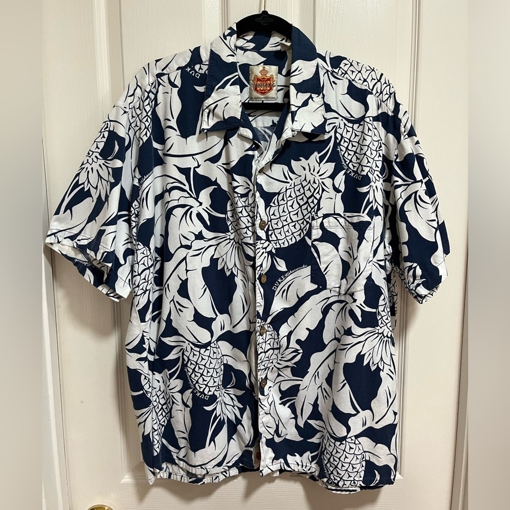 Duke Kahanamoku Shirt Adult Large Blue Floral Hawaiian Cabana Camp Vintage